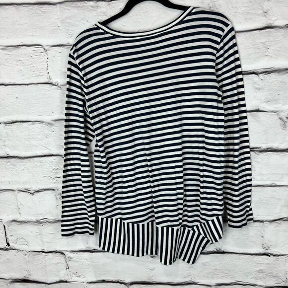 CAbi Women's M Blue Striped Asymmetrical Hem Long Sleeve Top - Picture 6 of 8